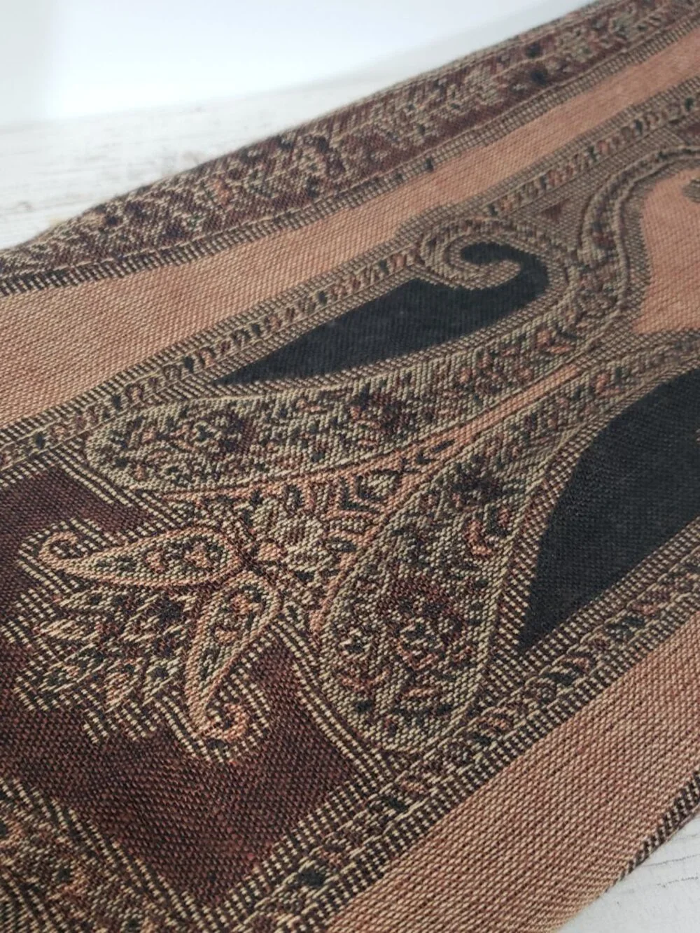 Brown Scarf with medallion & fringe Boho